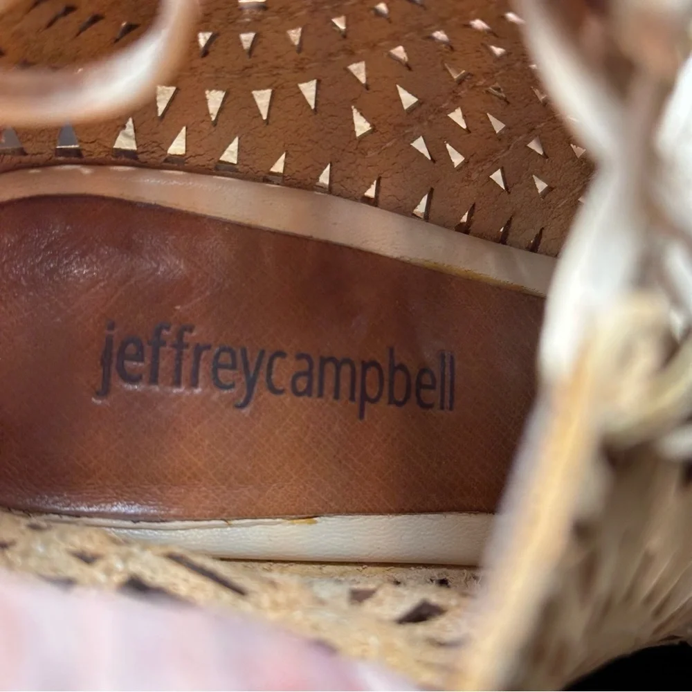 Jeffrey Campbell Rodillo Sandals Wedge Laser Cut Leather Size 7 Beige